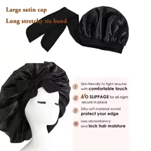 Luxury Satin Sleep Bonnet – Adjustable Silk Hair Protector with Tie Band