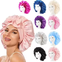 Luxury Satin Sleep Bonnet – Adjustable Silk Hair Protector with Tie Band